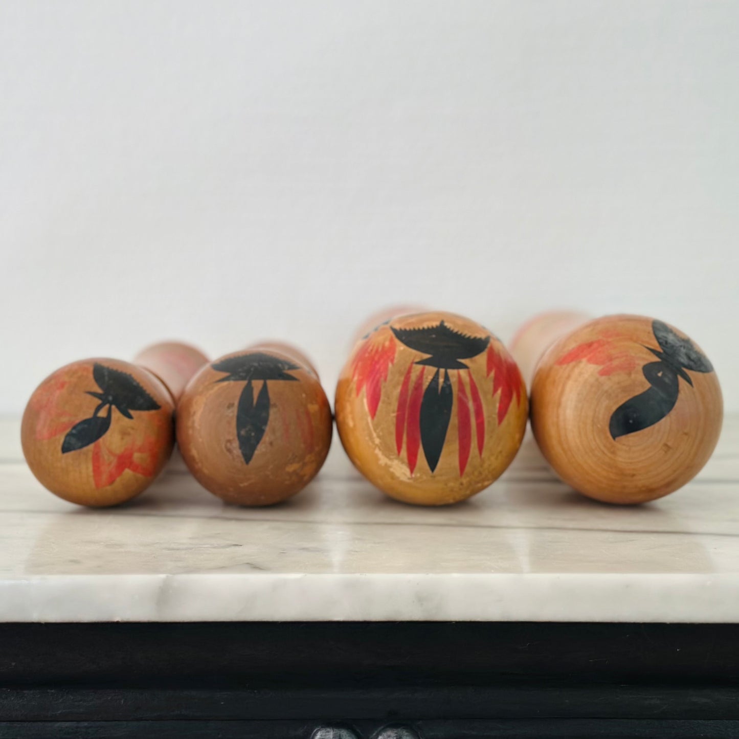 Set of 4 Vintage Japanese Kokeshi Doll Traditional