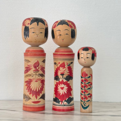 Set of 3 Vintage Japanese Kokeshi Doll Traditional