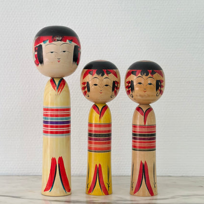 Set of 3 Vintage Japanese Kokeshi Doll Kimono