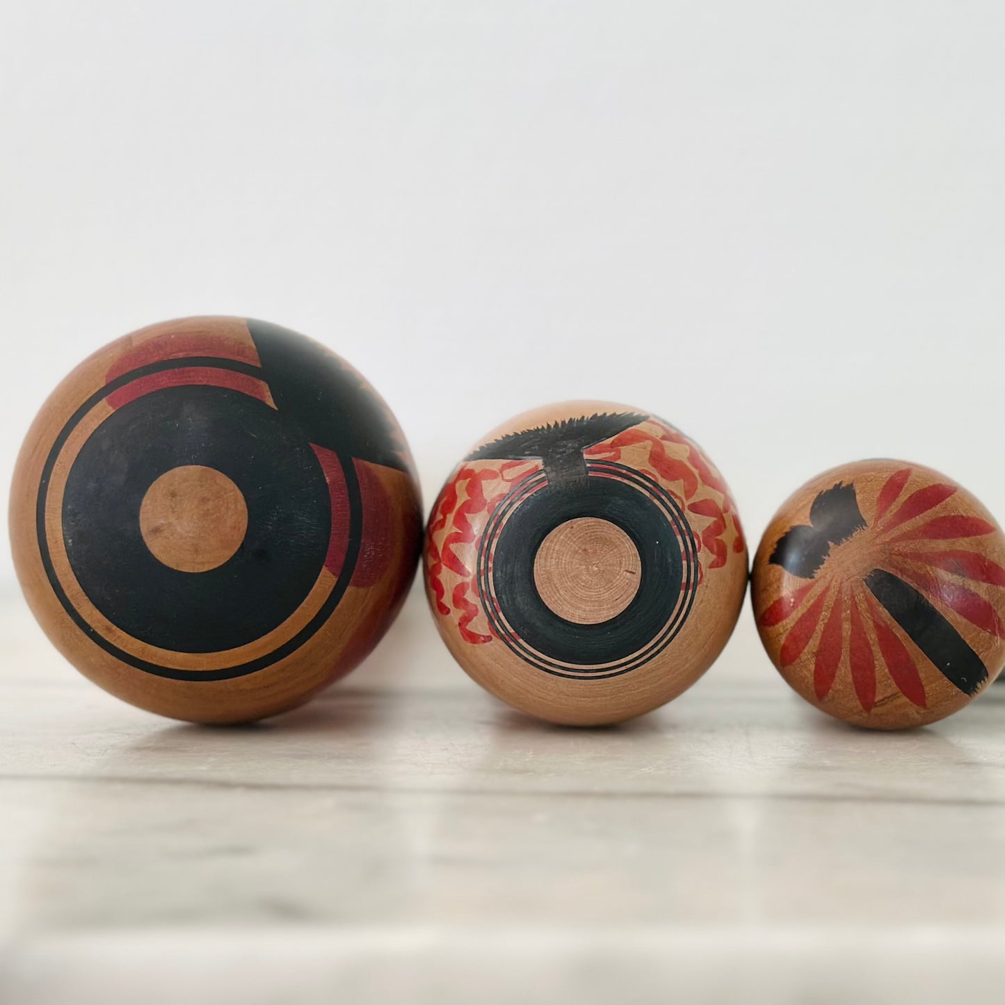 Set of 3 Vintage Japanese Kokeshi Doll Stripes
