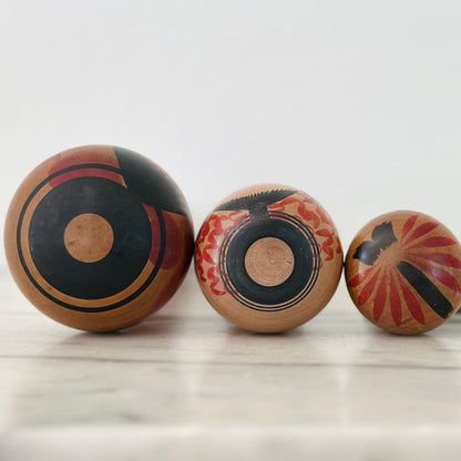 Set of 3 Vintage Japanese Kokeshi Doll Stripes