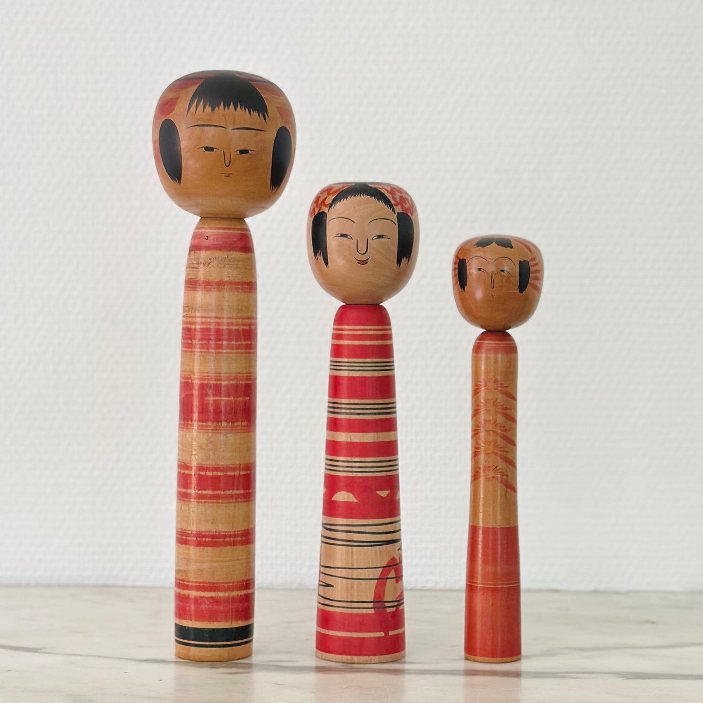 Set of 3 Vintage Japanese Kokeshi Doll Stripes