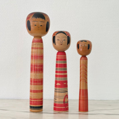 Set of 3 Vintage Japanese Kokeshi Doll Stripes