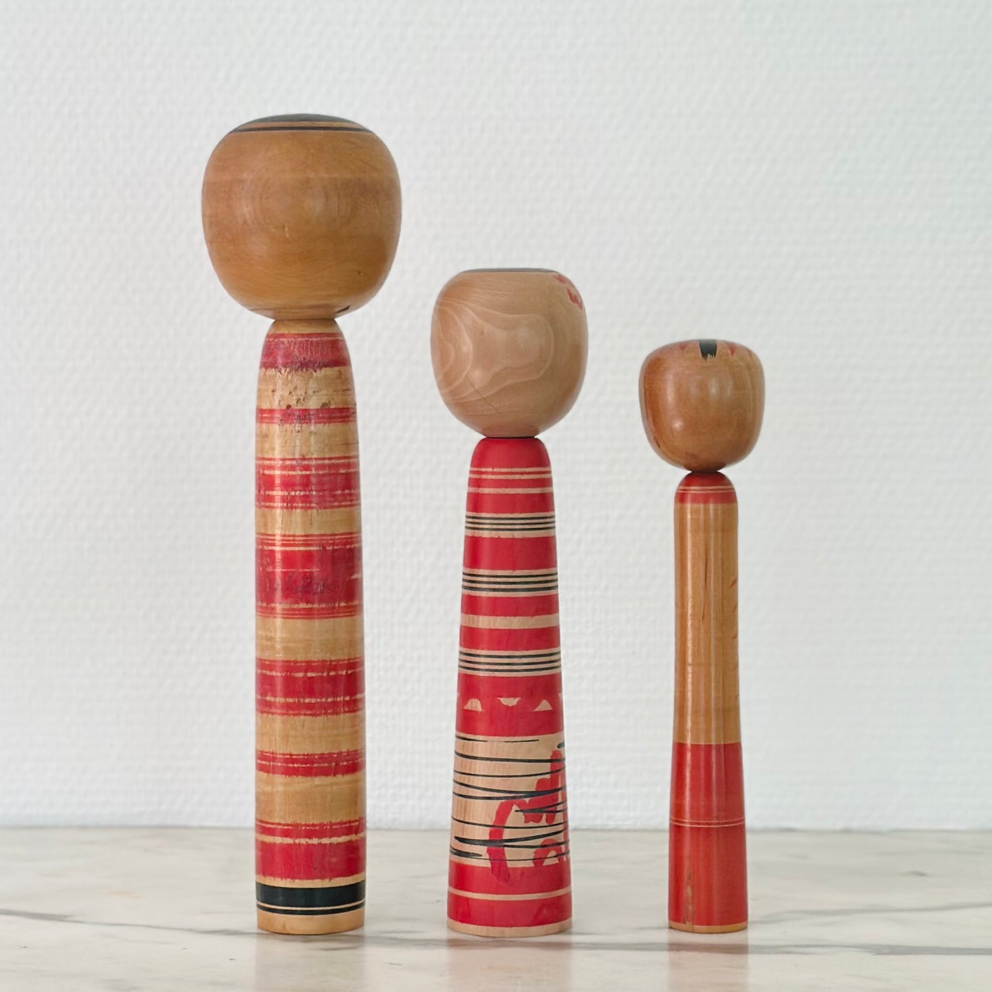Set of 3 Vintage Japanese Kokeshi Doll Stripes