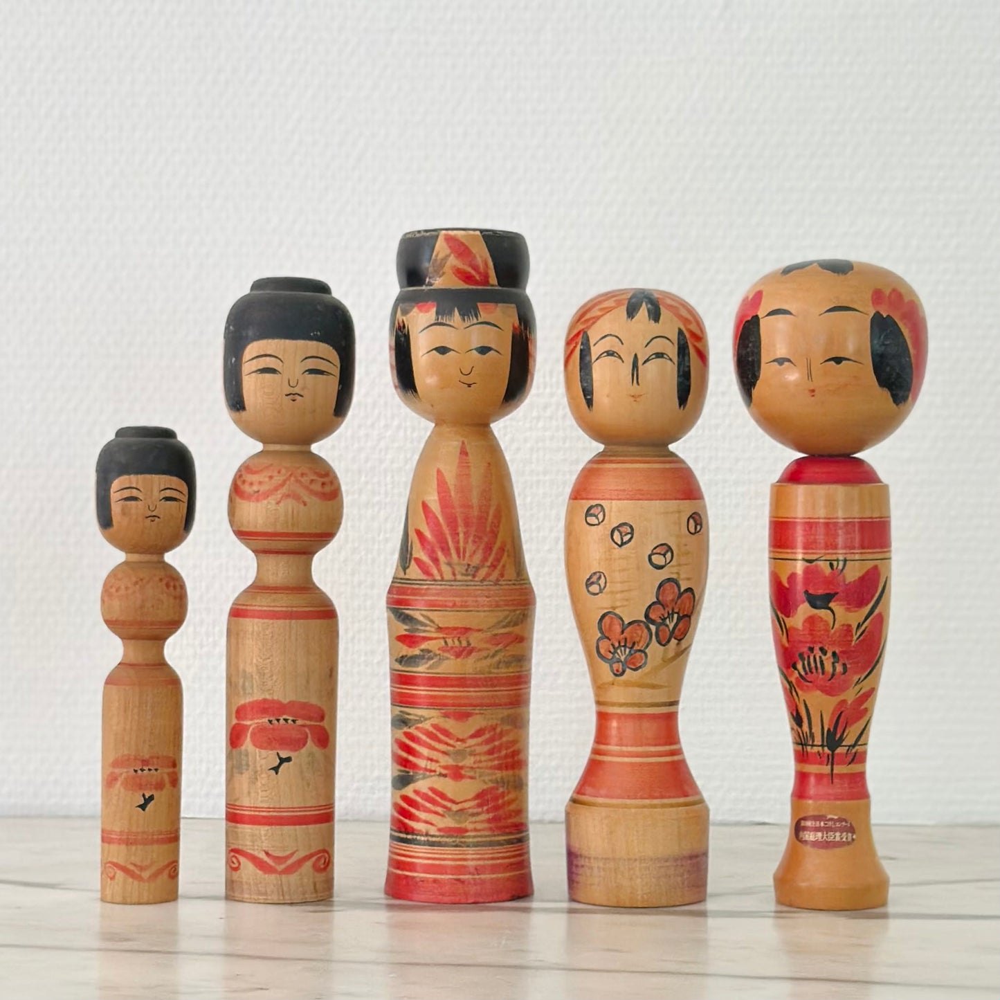 Set of 5 Vintage Japanese Kokeshi Doll