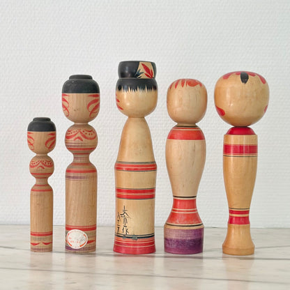 Set of 5 Vintage Japanese Kokeshi Doll