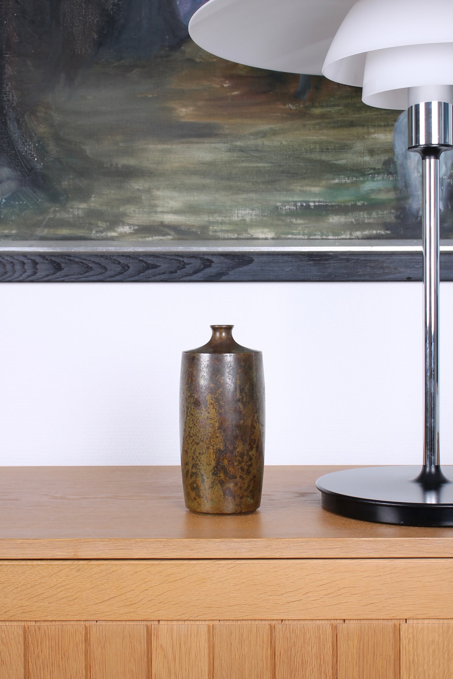 Vintage Japanese Bronze Vase Patinated Brown and Gold