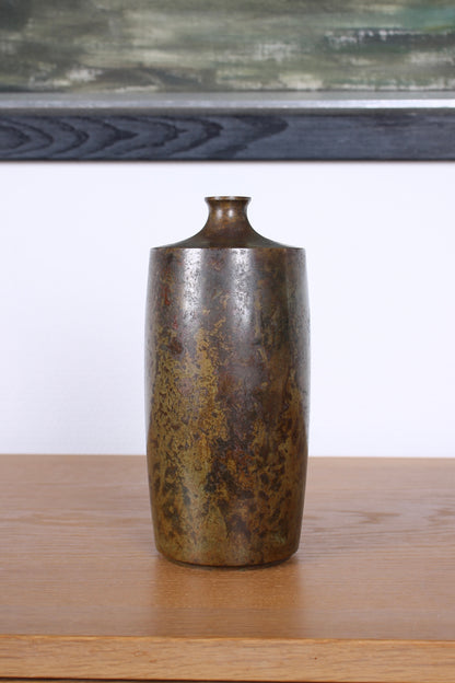 Vintage Japanese Bronze Vase Patinated Brown and Gold