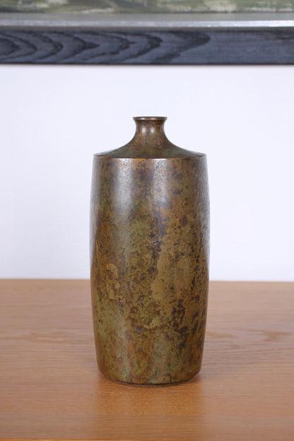 Vintage Japanese Bronze Vase Patinated Brown and Gold