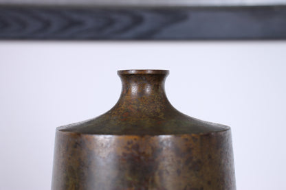 Vintage Japanese Bronze Vase Patinated Brown and Gold