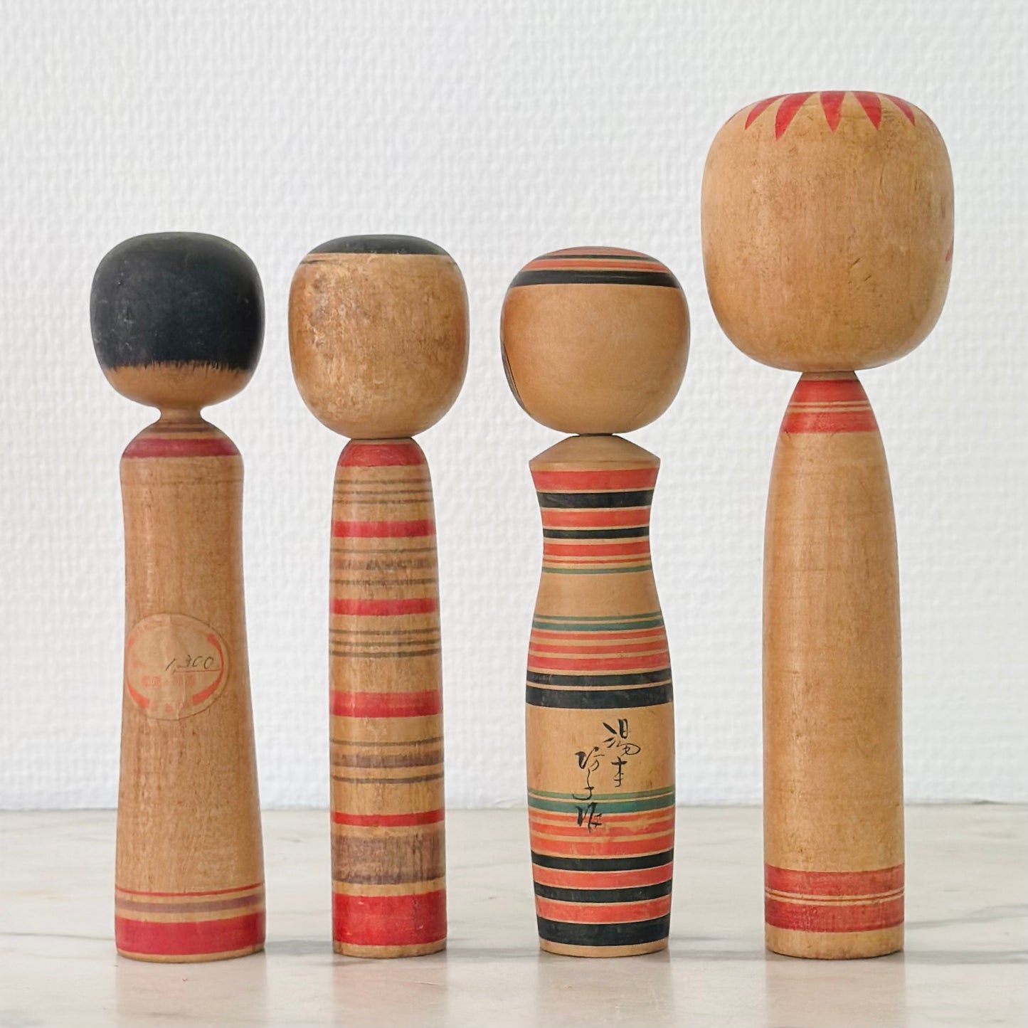 Set of 4 Vintage Japanese Kokeshi Doll Floral