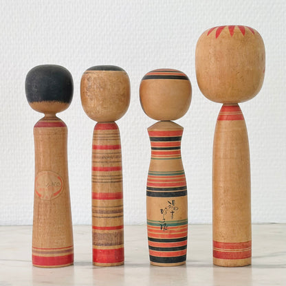 Set of 4 Vintage Japanese Kokeshi Doll Floral