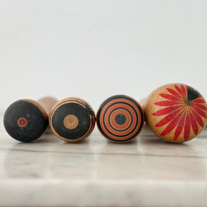 Set of 4 Vintage Japanese Kokeshi Doll Floral