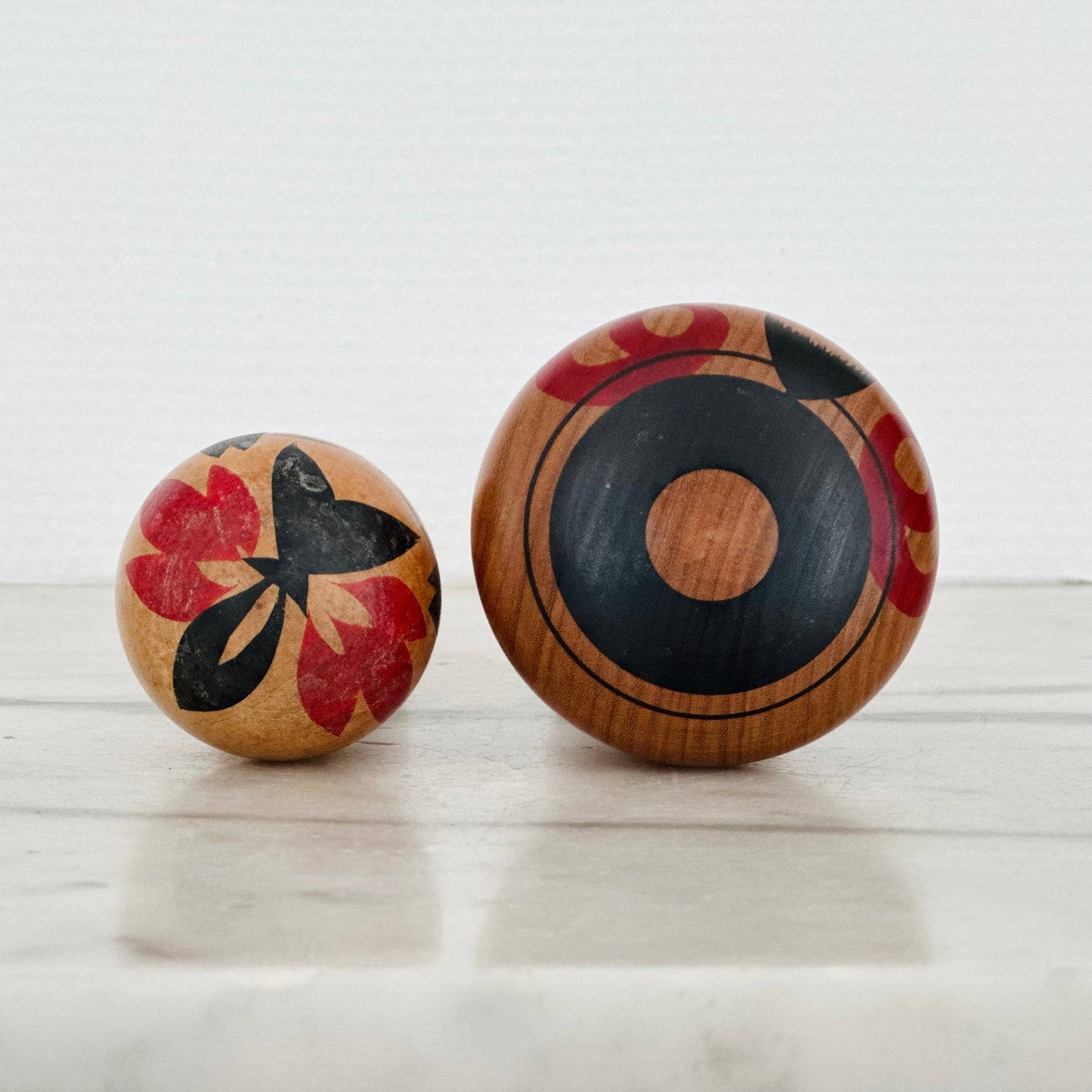 Pair of Vintage Japanese Kokeshi Doll Floral