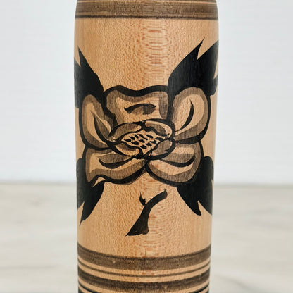 Pair of Vintage Japanese Kokeshi Doll Black Flower and Red Daruma