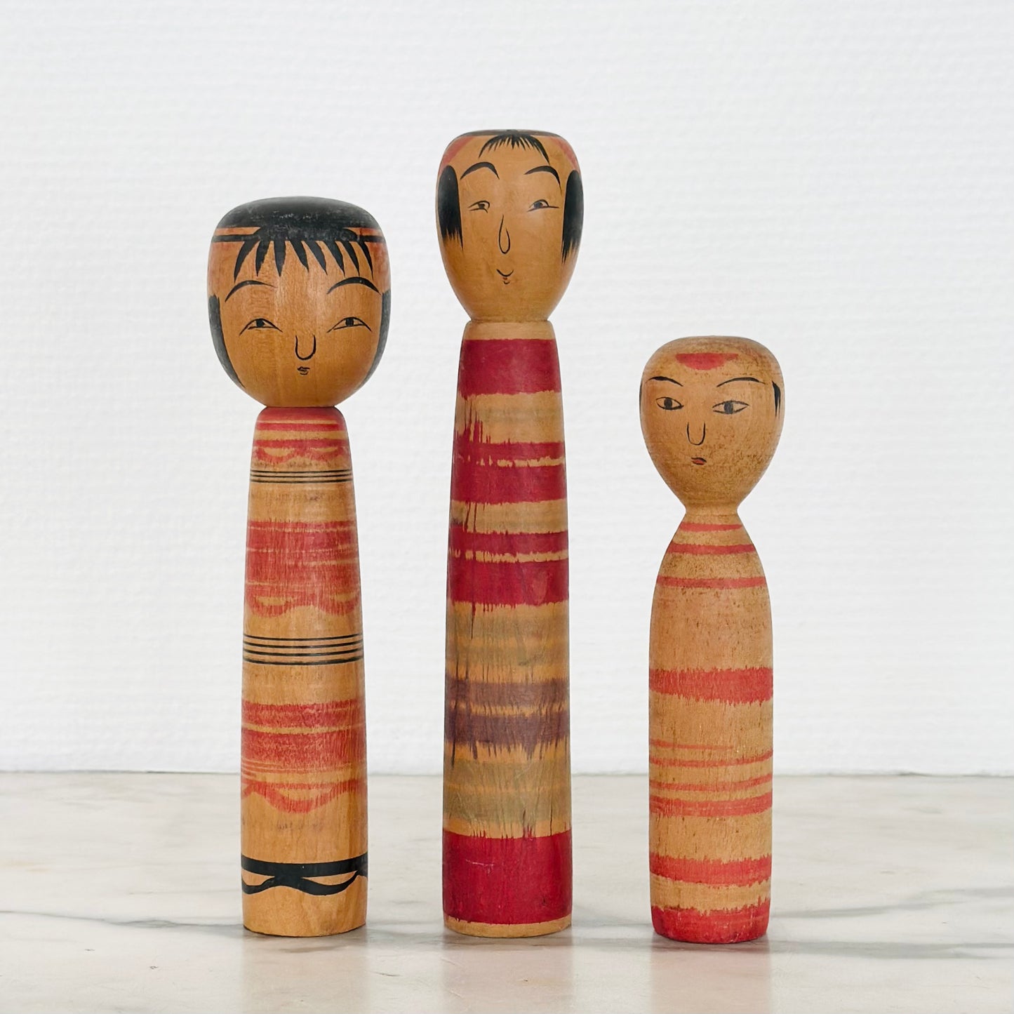 Set of 3 Vintage Japanese Kokeshi Doll Stripes