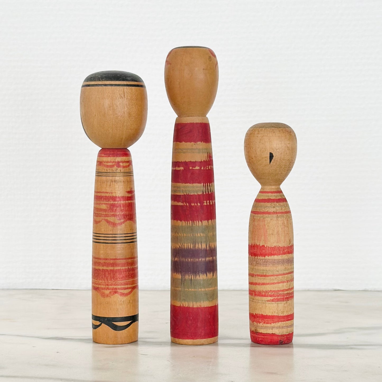 Set of 3 Vintage Japanese Kokeshi Doll Stripes