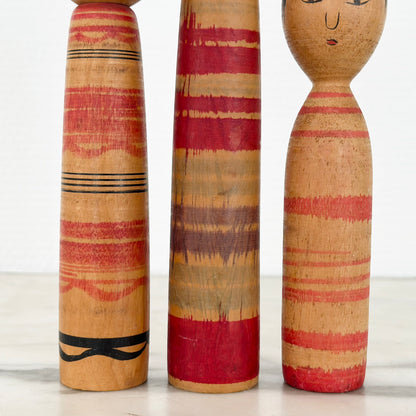 Set of 3 Vintage Japanese Kokeshi Doll Stripes