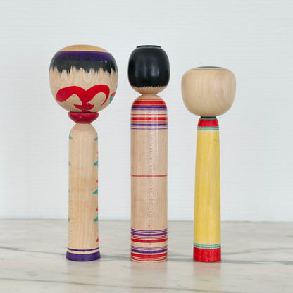 Set of 3 Vintage Japanese Kokeshi Doll Colorful