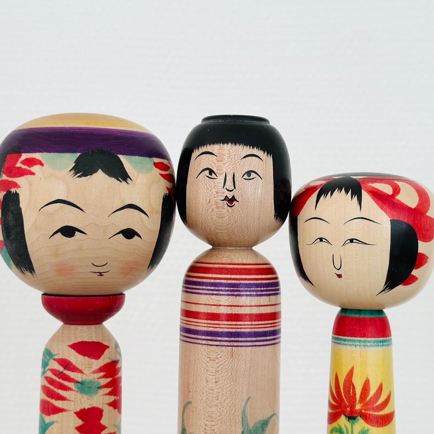 Set of 3 Vintage Japanese Kokeshi Doll Colorful