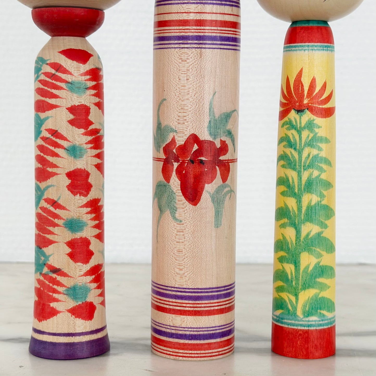Set of 3 Vintage Japanese Kokeshi Doll Colorful
