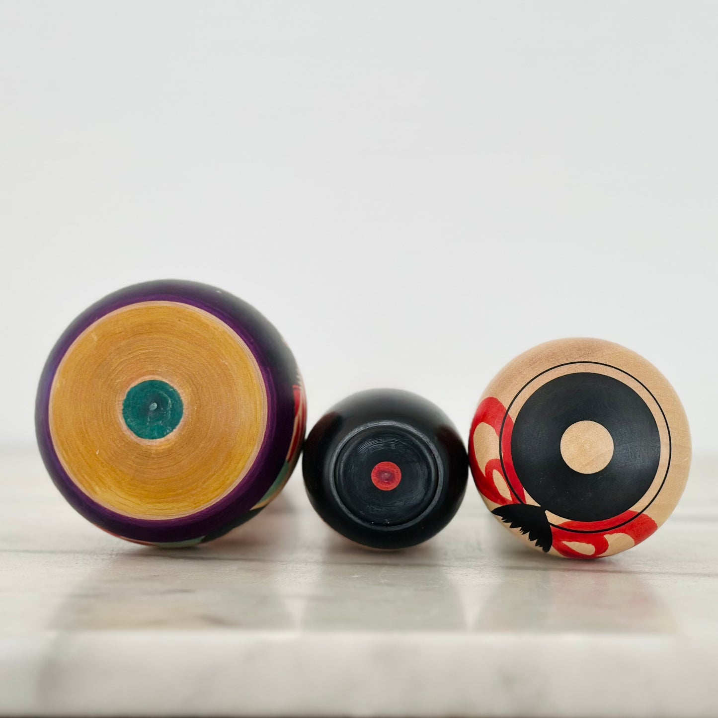 Set of 3 Vintage Japanese Kokeshi Doll Colorful