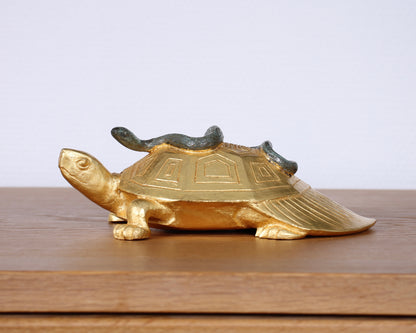 Vintage Japanese Bronze Sculpture of a Turtle and Snake by Tsuda Eijyu