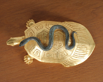 Vintage Japanese Bronze Sculpture of a Turtle and Snake by Tsuda Eijyu