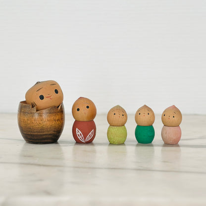 Set of 5 Vintage Japanese Kokeshi Doll Acorns