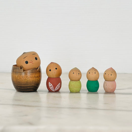 Set of 5 Vintage Japanese Kokeshi Doll Acorns