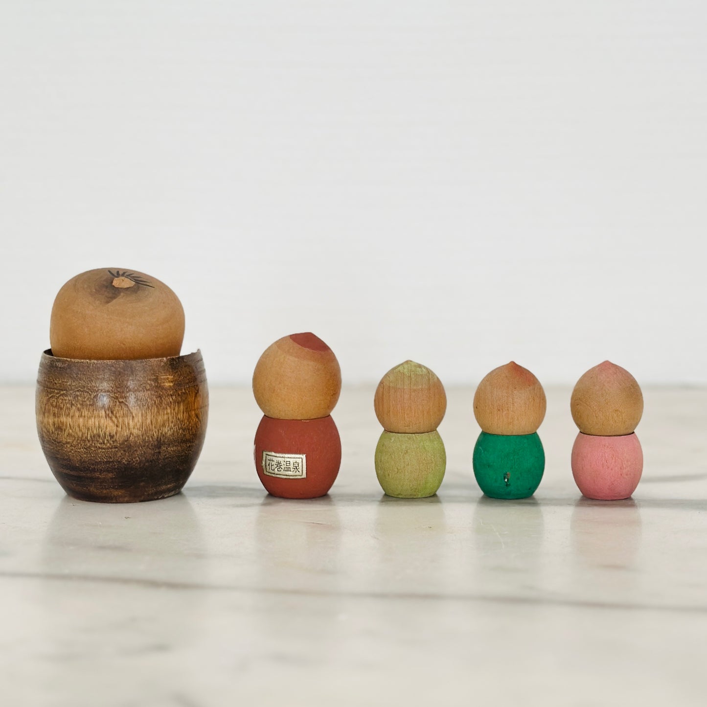 Set of 5 Vintage Japanese Kokeshi Doll Acorns