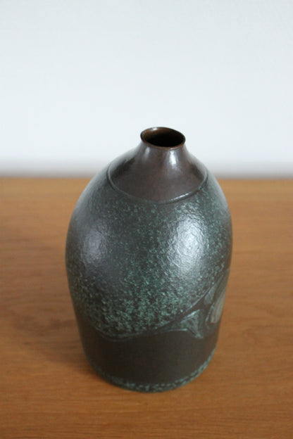 Vintage Japanese Bronze Vase with Moon and Wave Motif