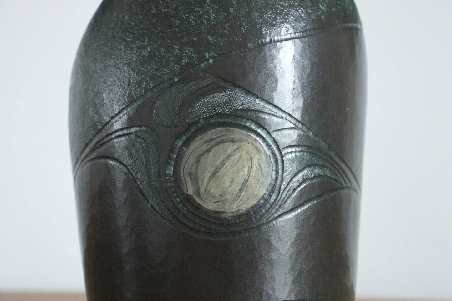 Vintage Japanese Bronze Vase with Moon and Wave Motif