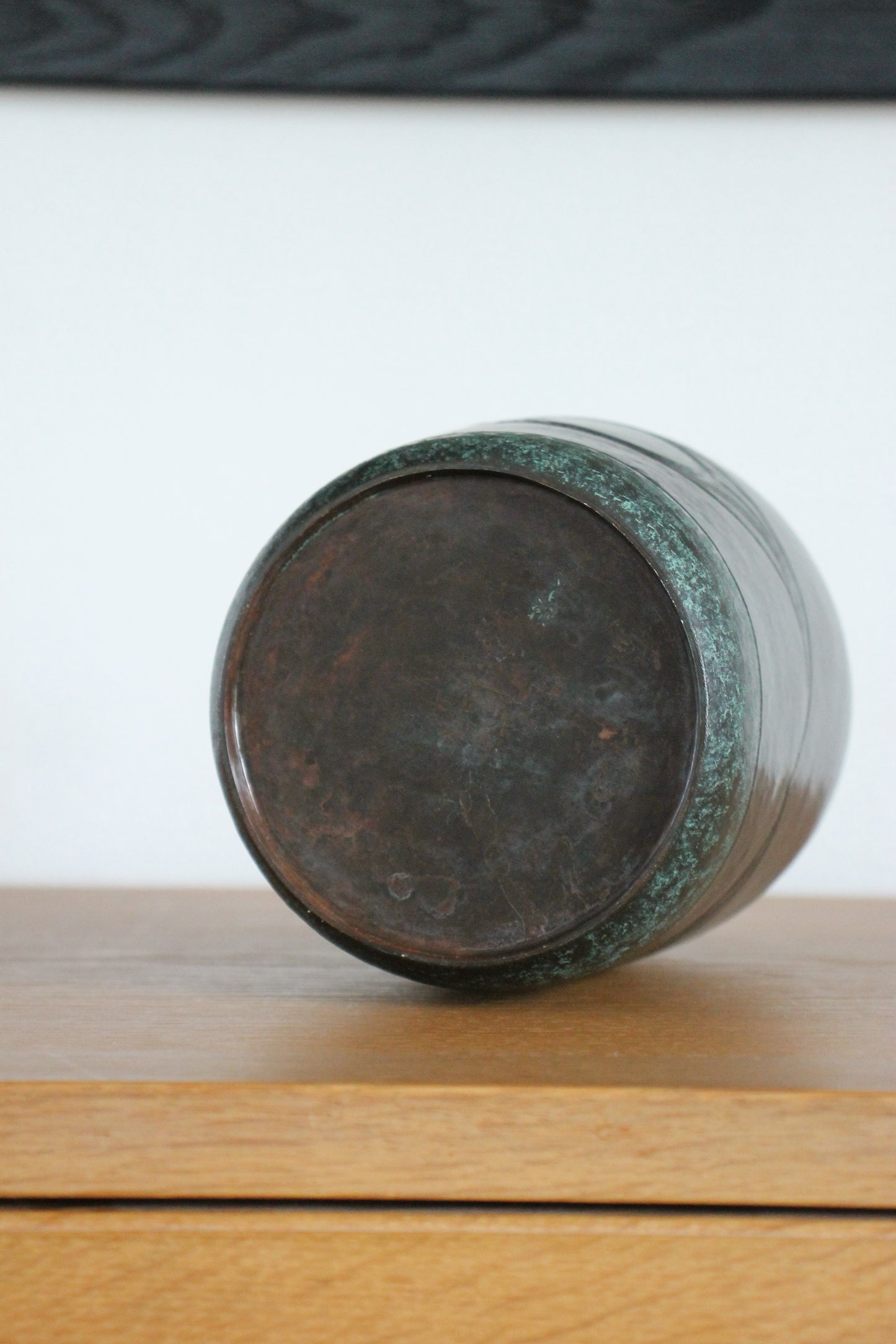 Vintage Japanese Bronze Vase with Moon and Wave Motif