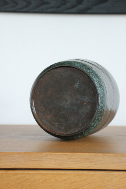 Vintage Japanese Bronze Vase with Moon and Wave Motif