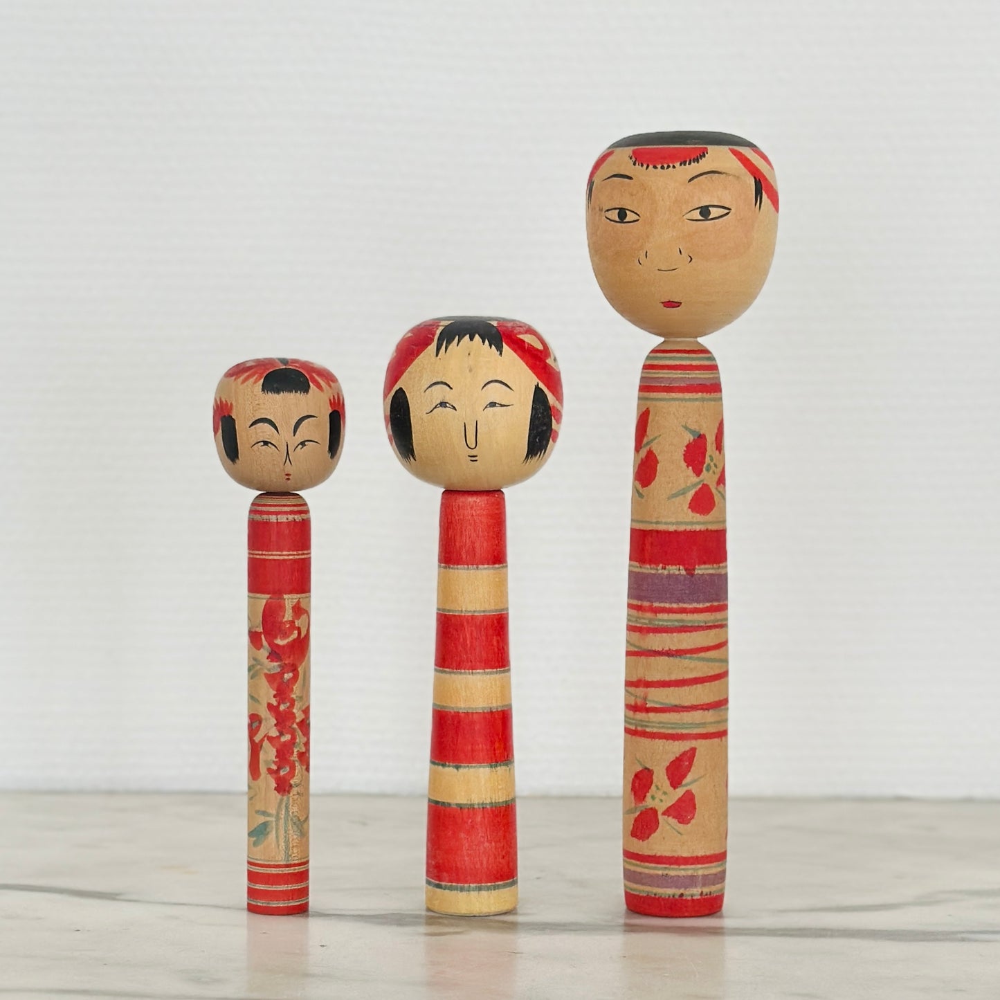 Set of 3 Vintage Japanese Kokeshi Doll Slender