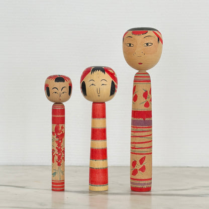 Set of 3 Vintage Japanese Kokeshi Doll Slender