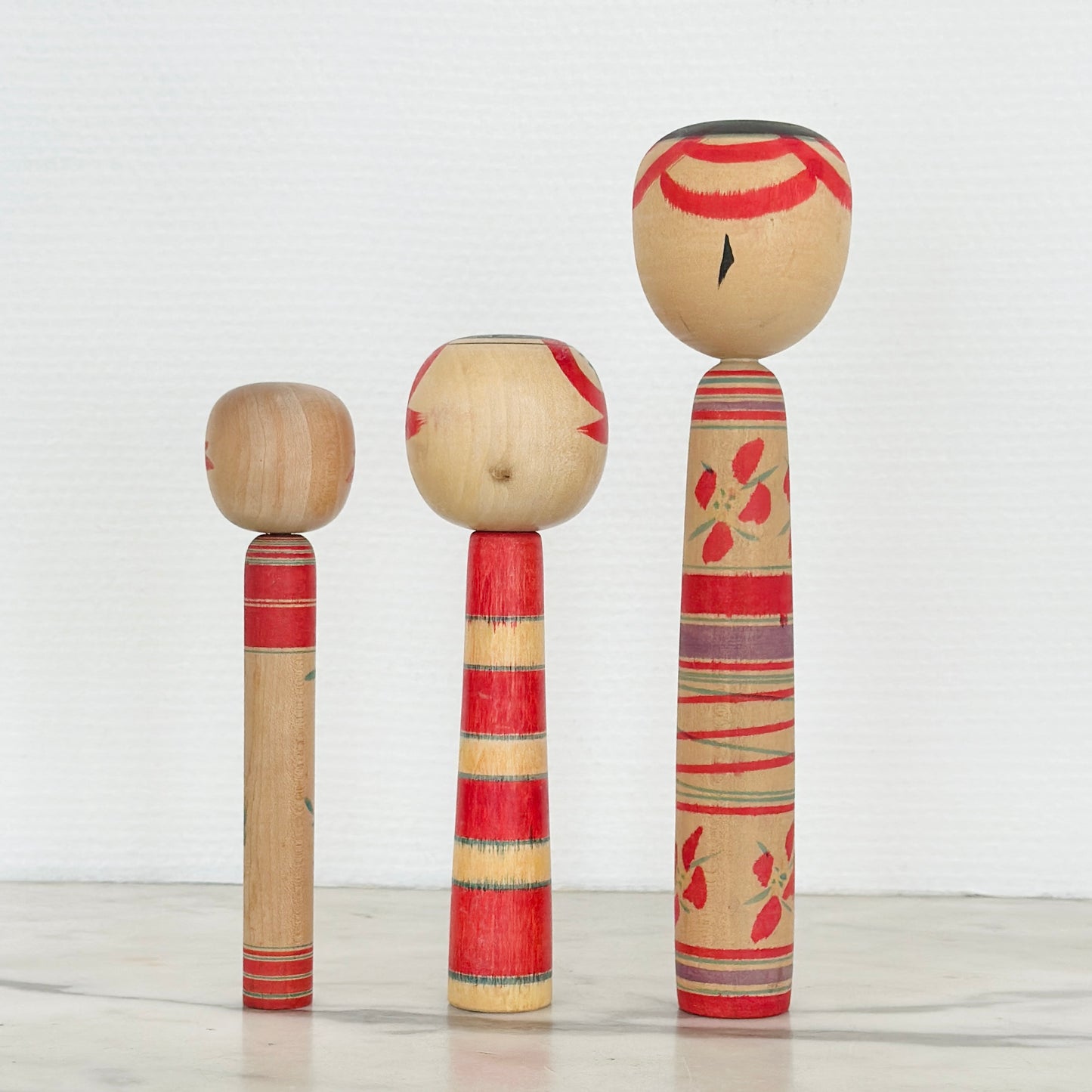 Set of 3 Vintage Japanese Kokeshi Doll Slender