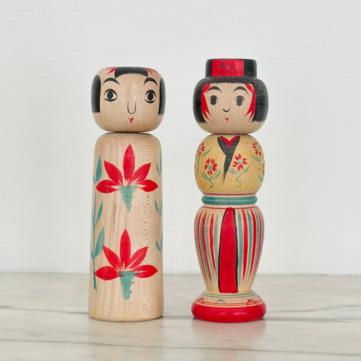 Pair of Vintage Japanese Kokeshi Doll Unique Colorful
