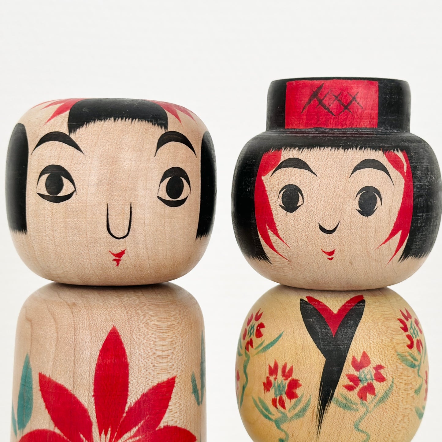 Pair of Vintage Japanese Kokeshi Doll Unique Colorful