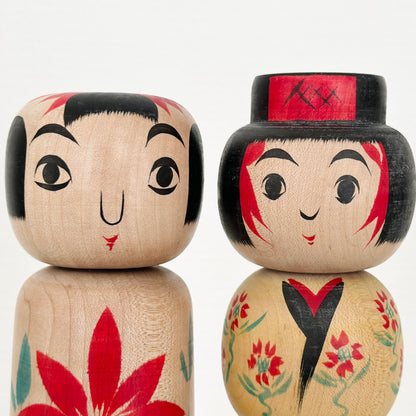 Pair of Vintage Japanese Kokeshi Doll Unique Colorful