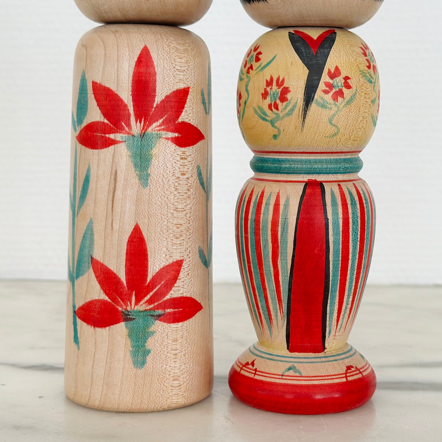 Pair of Vintage Japanese Kokeshi Doll Unique Colorful
