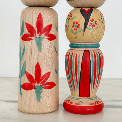 Pair of Vintage Japanese Kokeshi Doll Unique Colorful