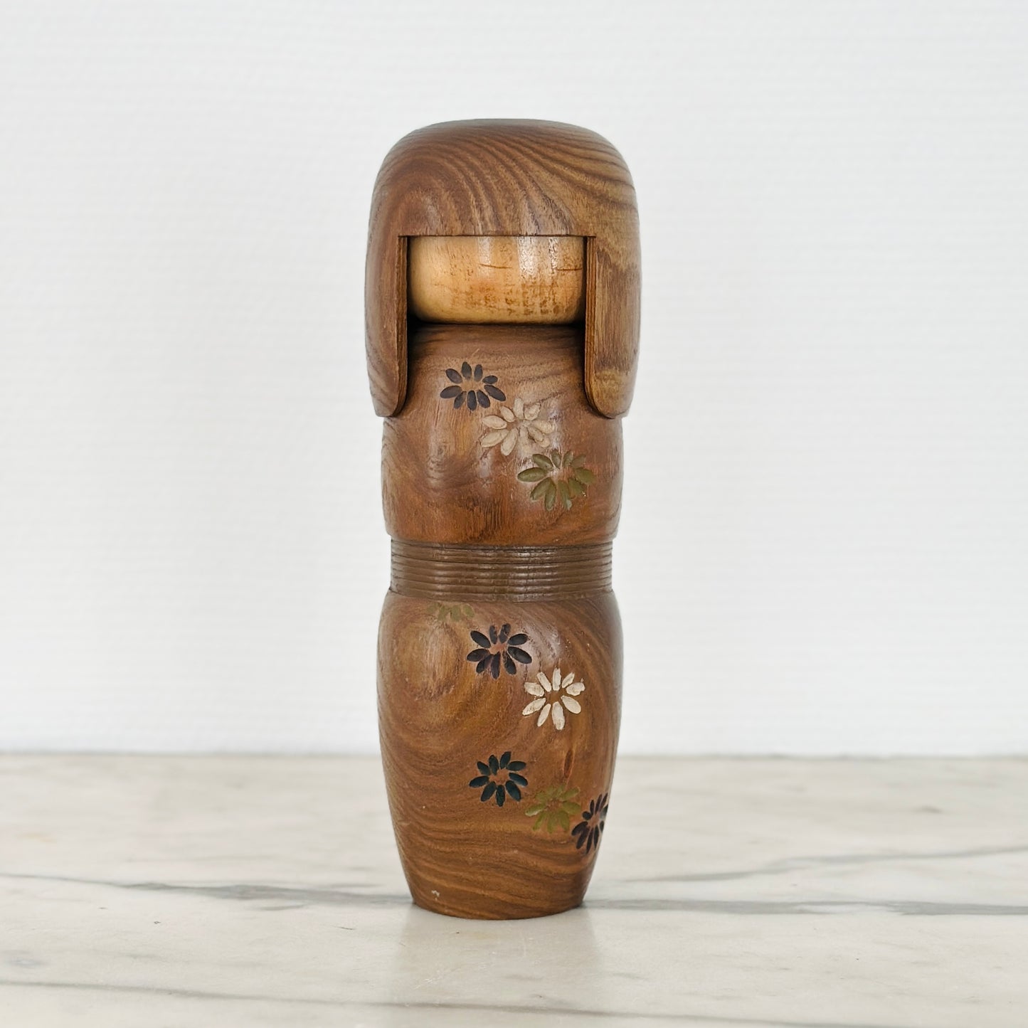 Vintage Japanese Kokeshi Doll Chrysanthemum Flower