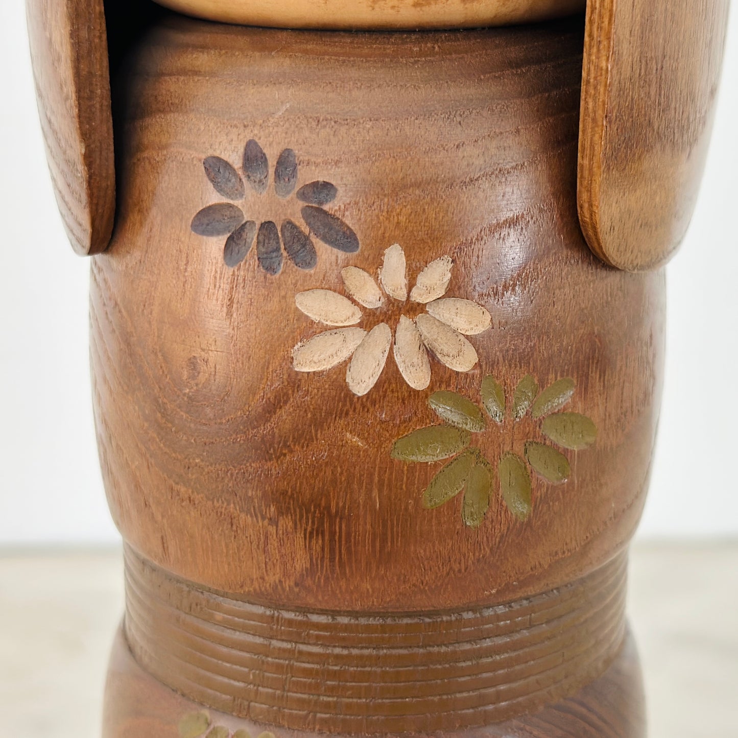 Vintage Japanese Kokeshi Doll Chrysanthemum Flower