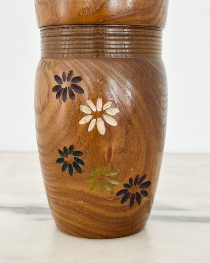 Vintage Japanese Kokeshi Doll Chrysanthemum Flower