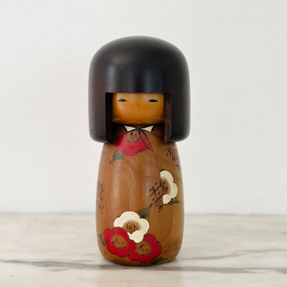 Vintage Japanese Kokeshi Doll Camelia Flowers by Usaburo