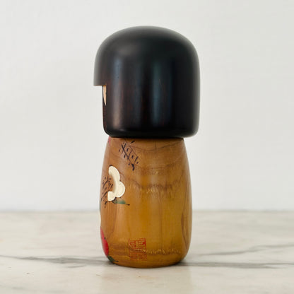 Vintage Japanese Kokeshi Doll Camelia Flowers by Usaburo