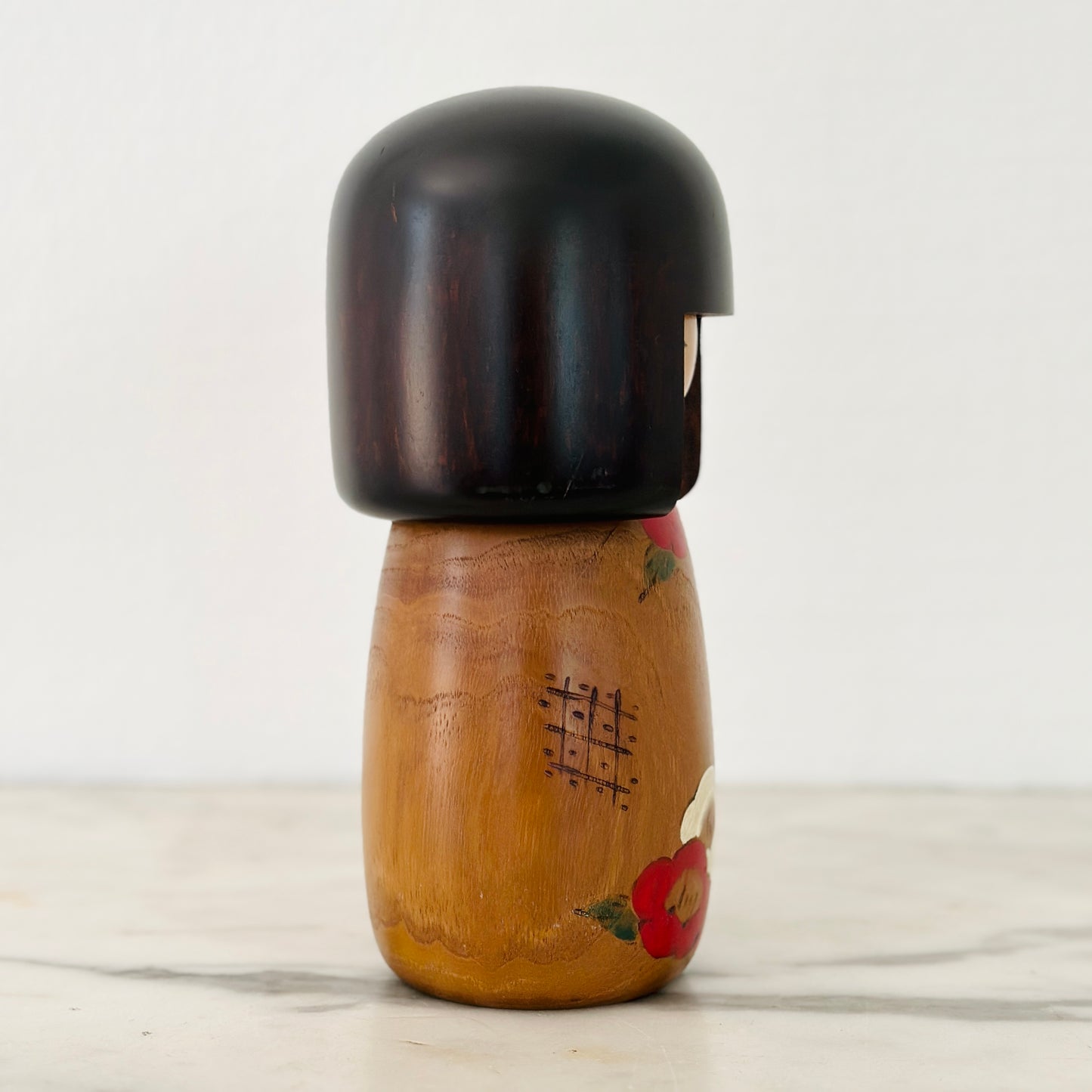 Vintage Japanese Kokeshi Doll Camelia Flowers by Usaburo