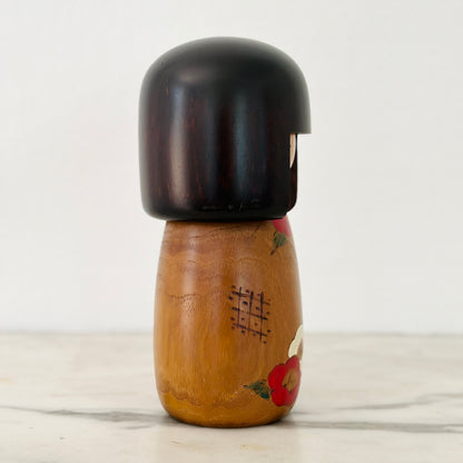 Vintage Japanese Kokeshi Doll Camelia Flowers by Usaburo